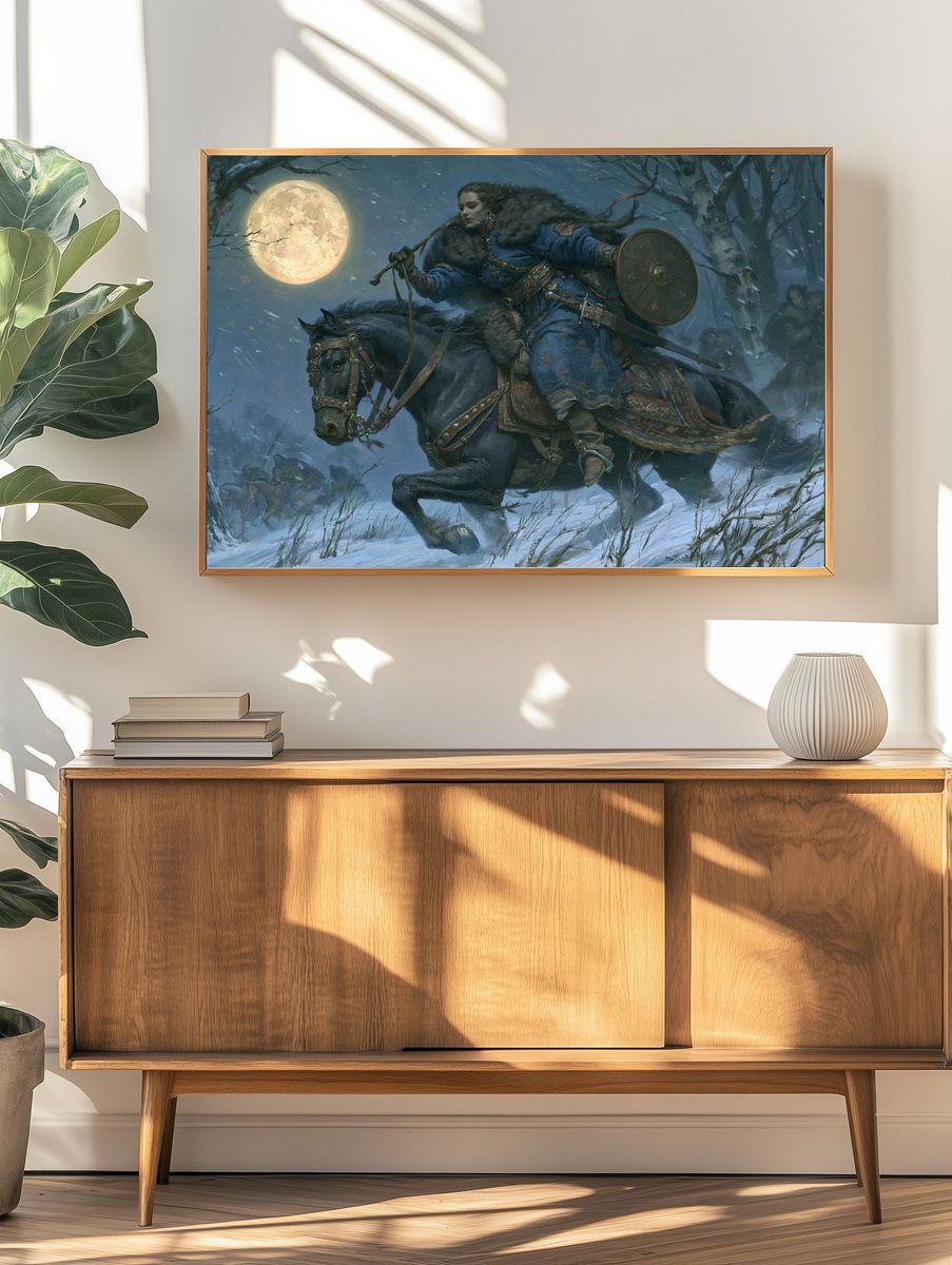 Moonlit Warrior on Horseback Print. — room view 3