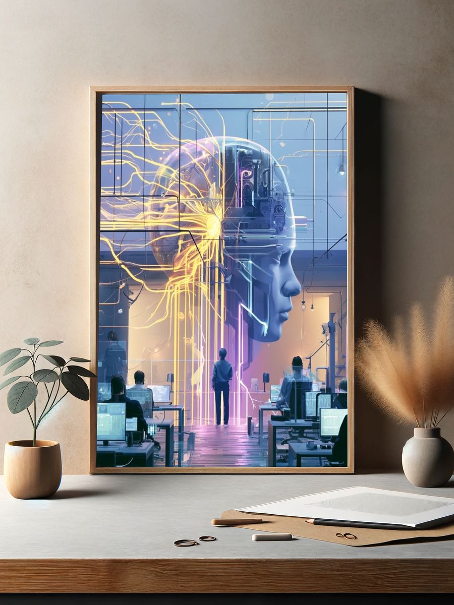 AI Brain Lab Digital Art Poster. — room view 2