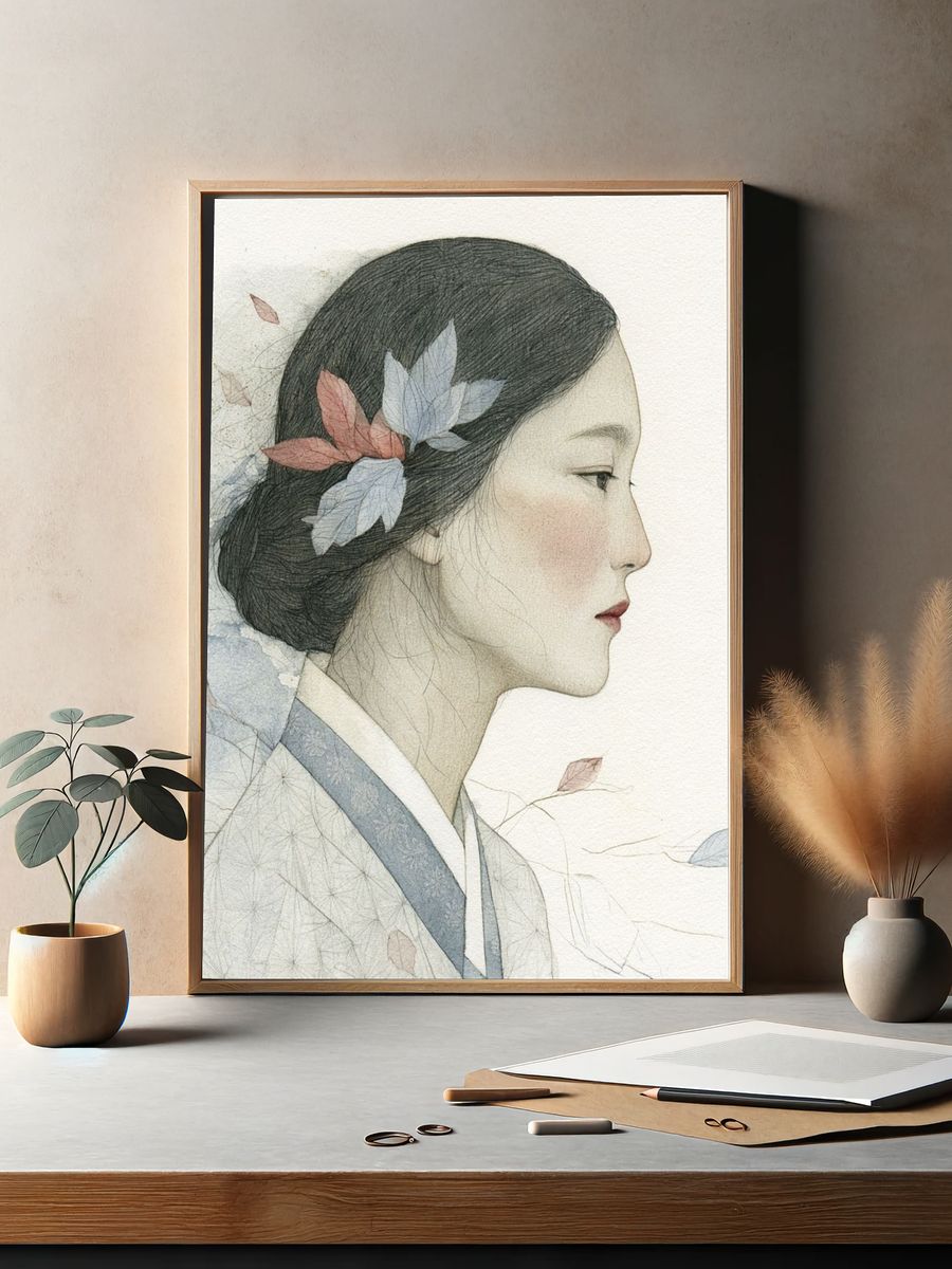 Elegant Geisha Portrait Print. — room view 2