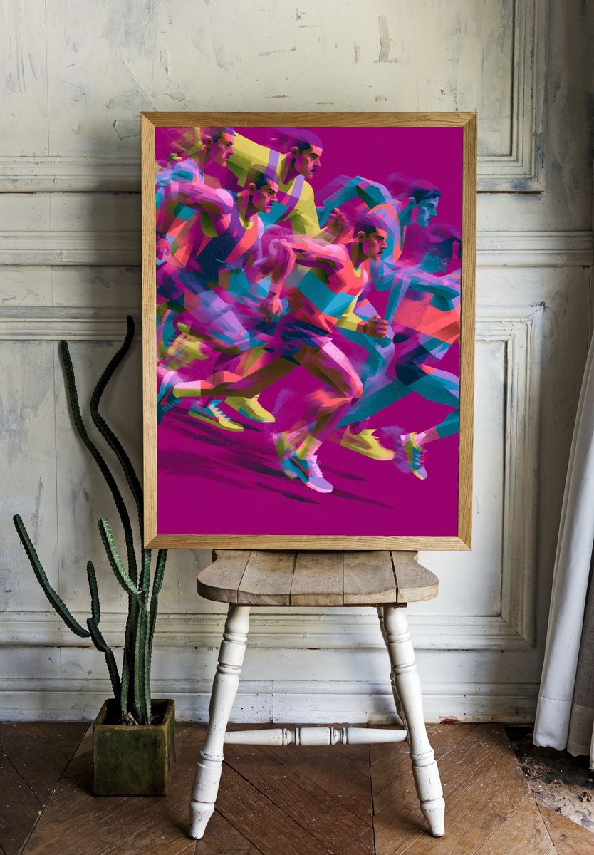 Neon Runners Illustration Poster. — room view 1