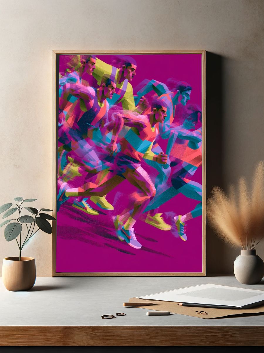 Neon Runners Illustration Poster. — room view 2
