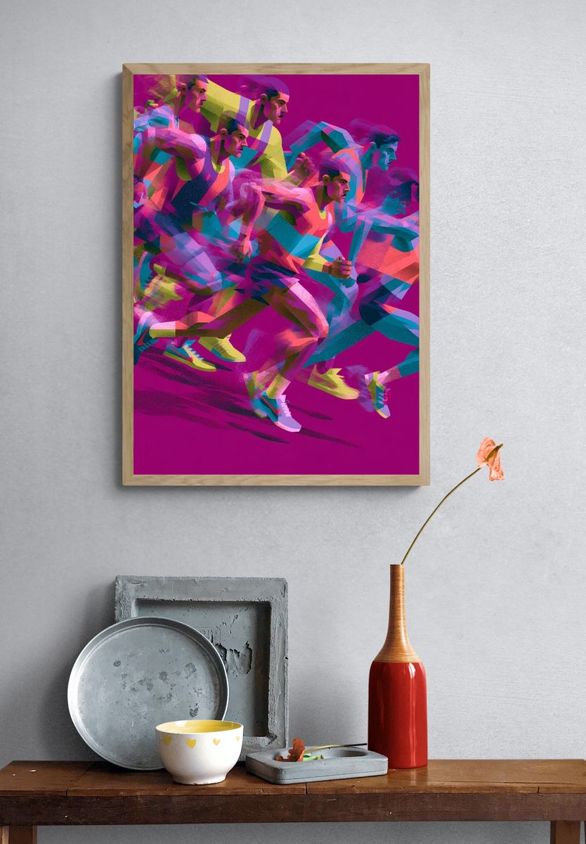 Neon Runners Illustration Poster. — room view 3