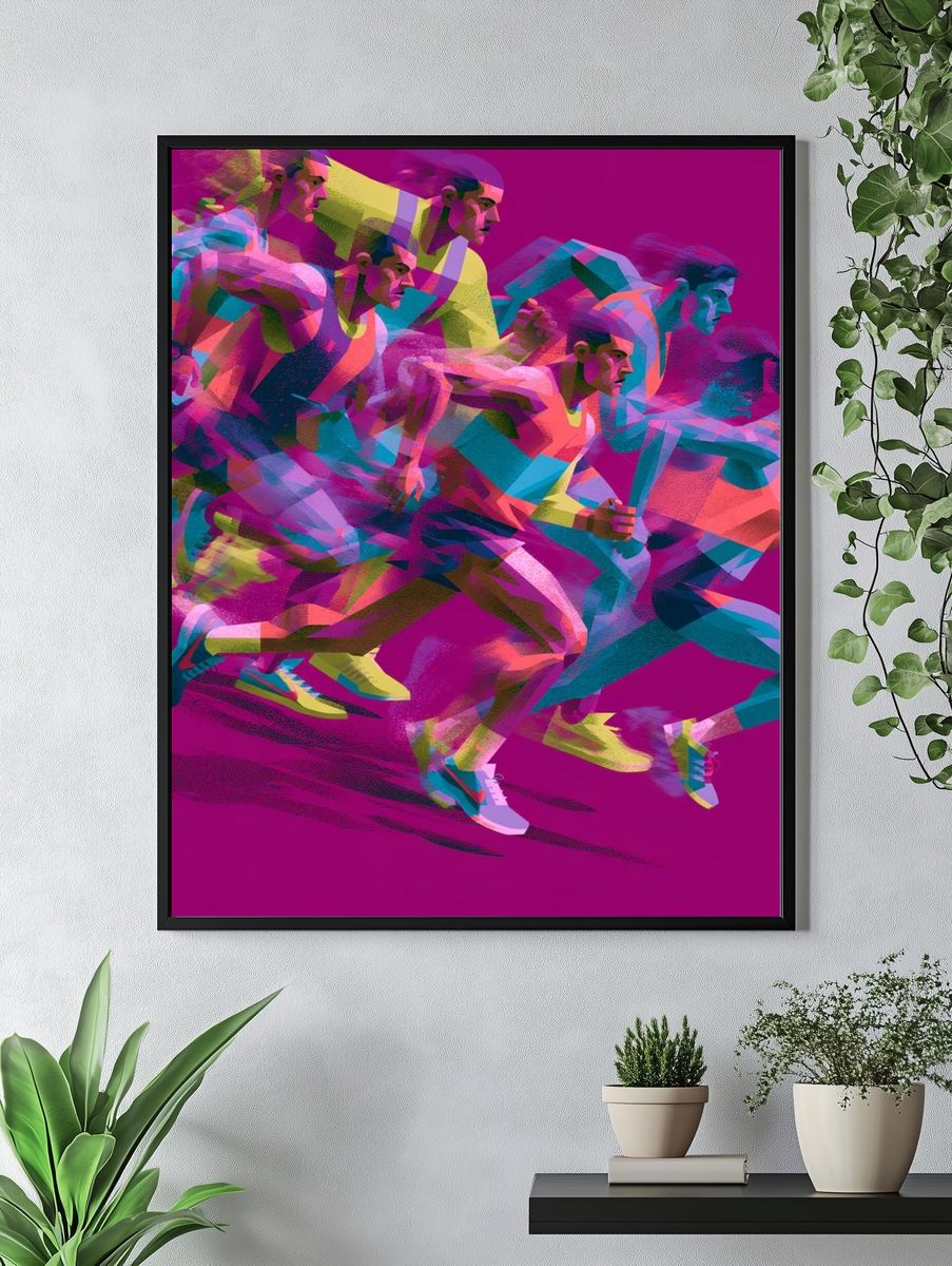 Neon Runners Illustration Poster. — room view 4