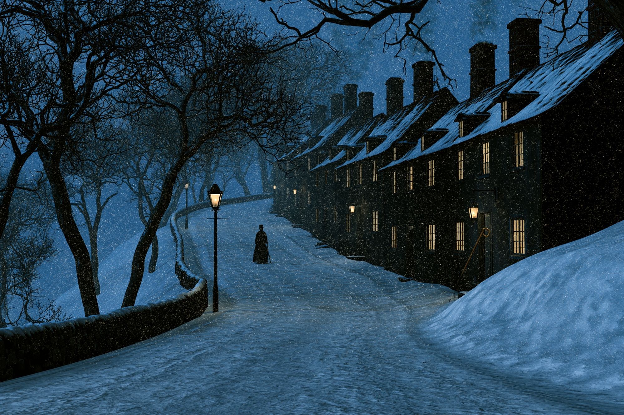 Snowy Night Village Illustration Poster. poster — illustration art