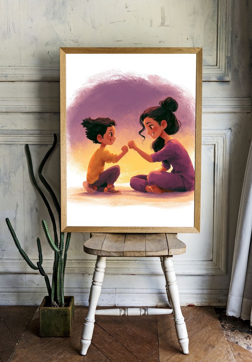 Playful Friendship Illustration Poster. — room view 1