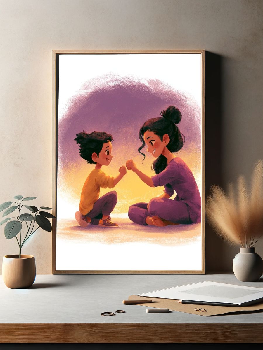Playful Friendship Illustration Poster. — room view 2