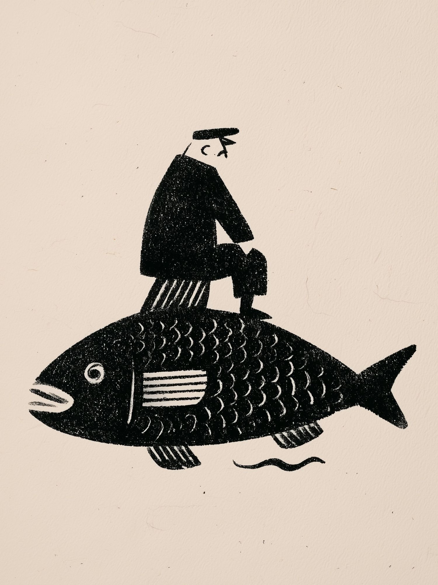 Fisherman on Fish Illustration Poster. poster detail