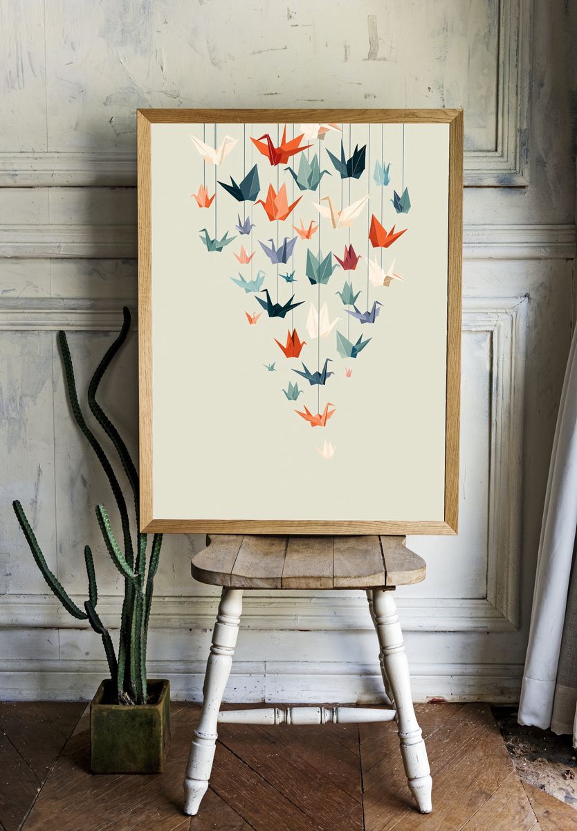 Origami Cranes Minimalist Poster. room preview