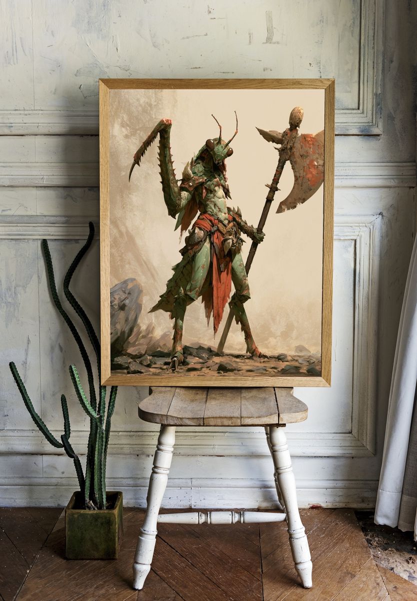 Mantis Warrior Digital Art Print. room preview