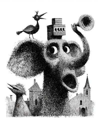 Surreal Bird and Elephant Print.