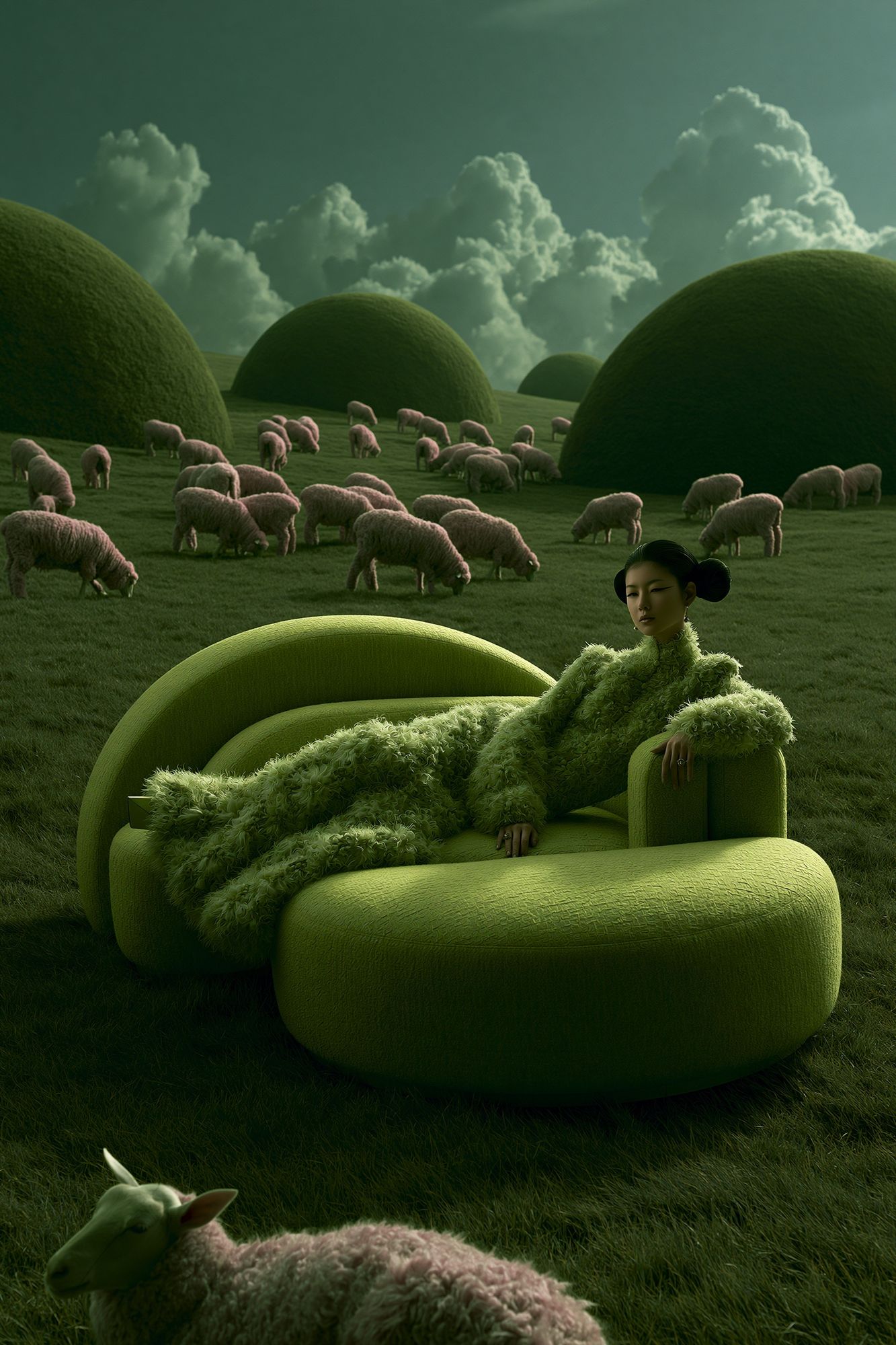 Surreal Green Pasture Illustration Poster. poster detail