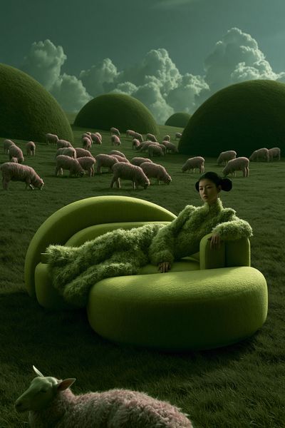 Surreal Green Pasture Illustration Poster.