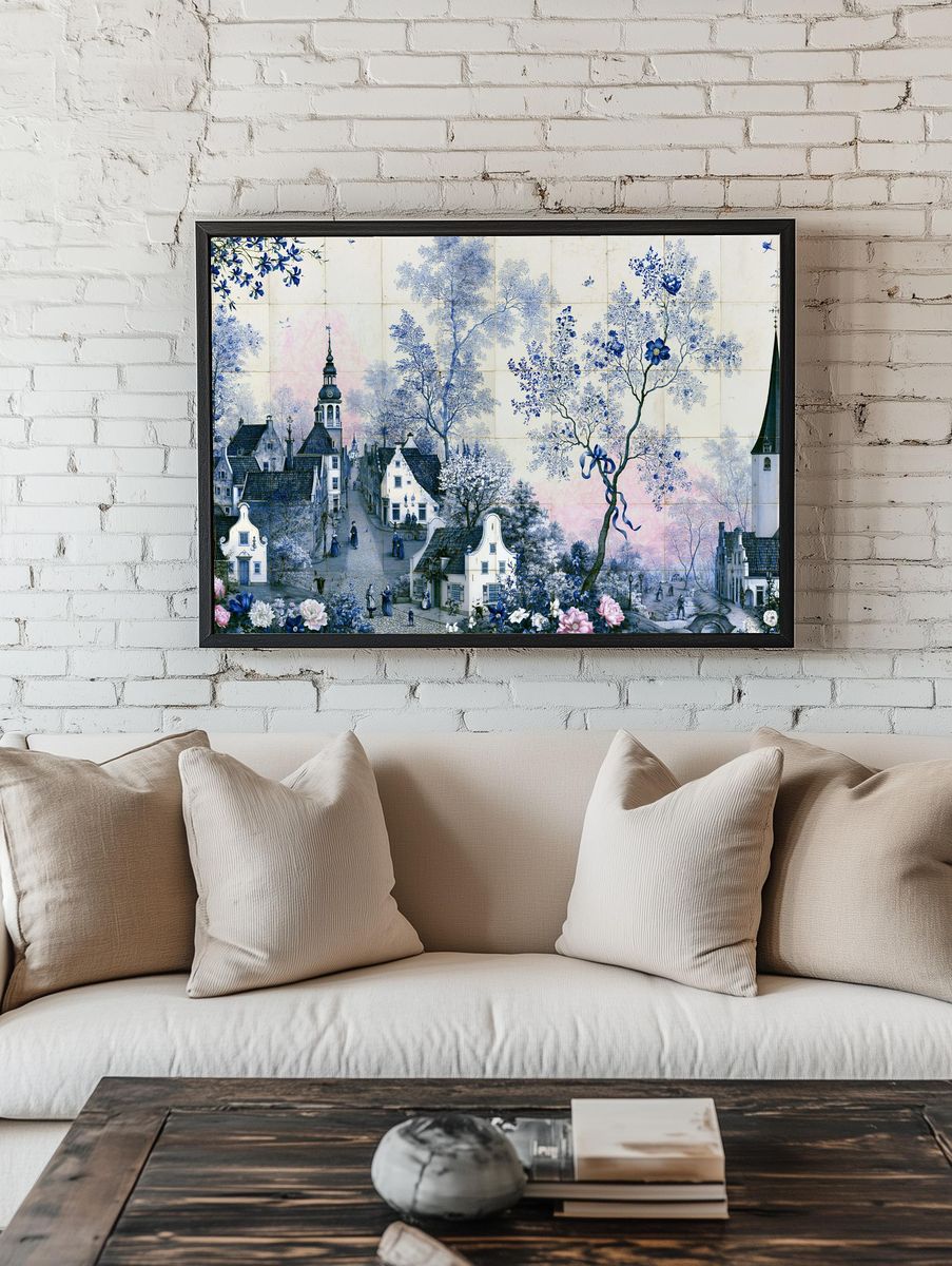 Blue Dutch Village Floral Poster. room preview