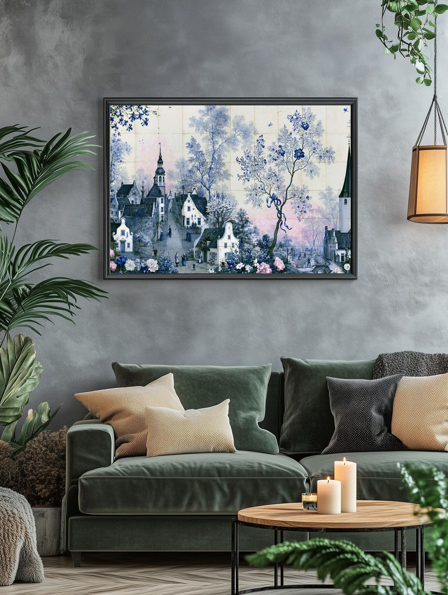 Blue Dutch Village Floral Poster. — room view 4