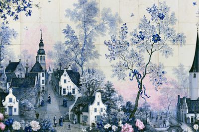 Blue Dutch Village Floral Poster.