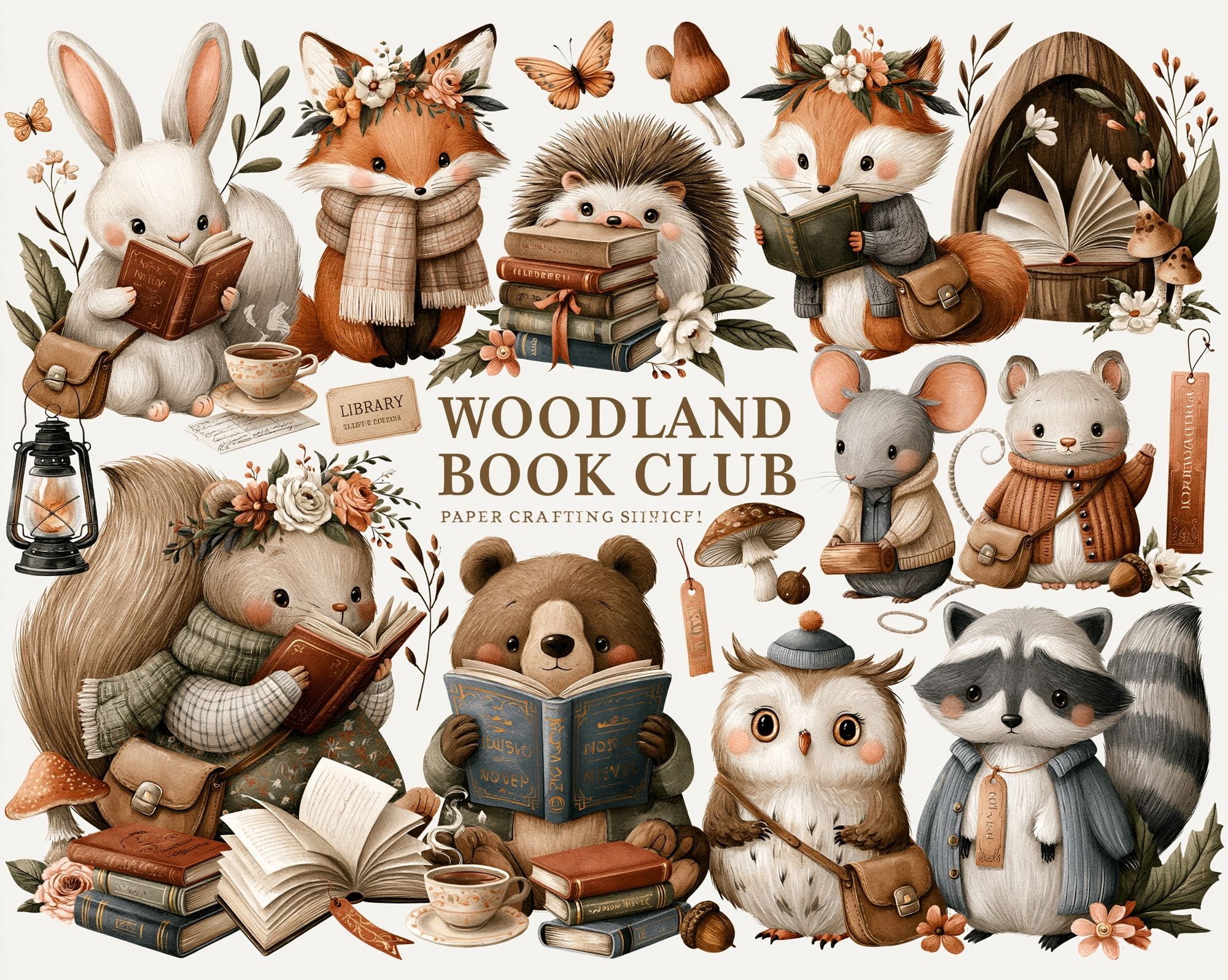 Woodland Book Club Illustration Poster. poster — illustration art