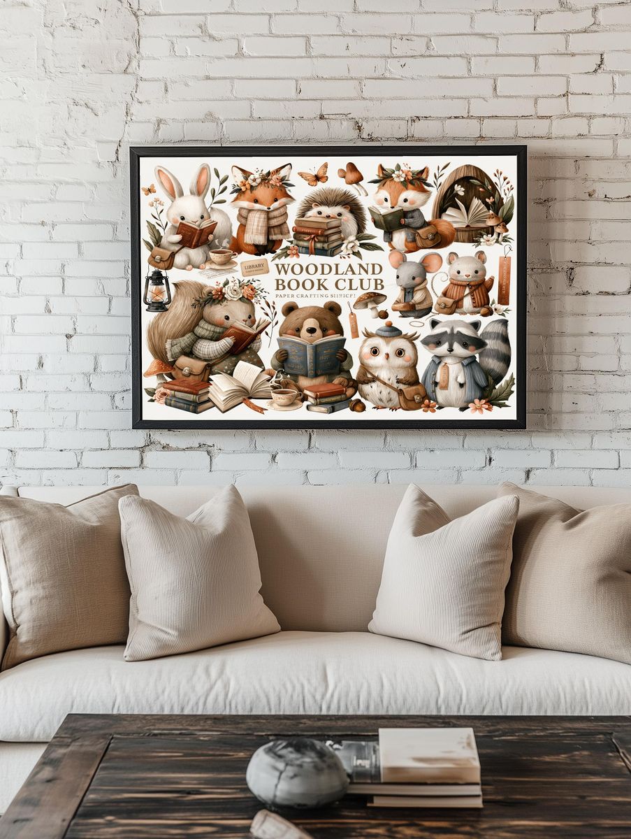 Woodland Book Club Illustration Poster. room preview