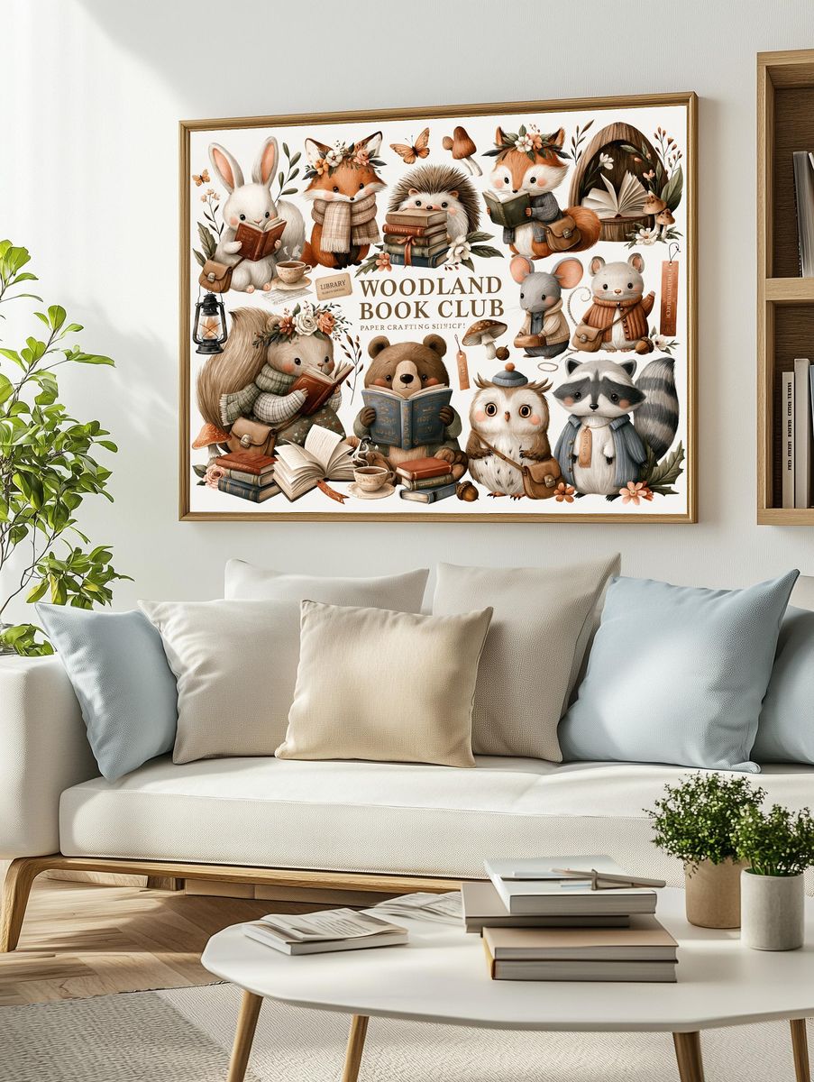 Woodland Book Club Illustration Poster. — room view 2