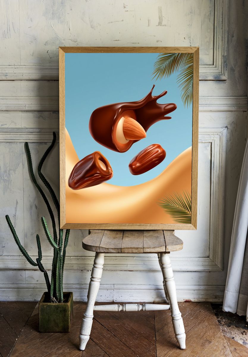 Floating Dates Tropical Illustration Poster. room preview