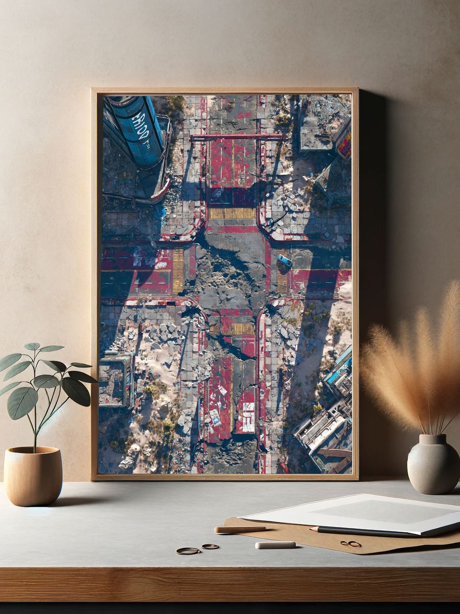 Ruined Futuristic Cityscape Illustration Poster. — room view 2