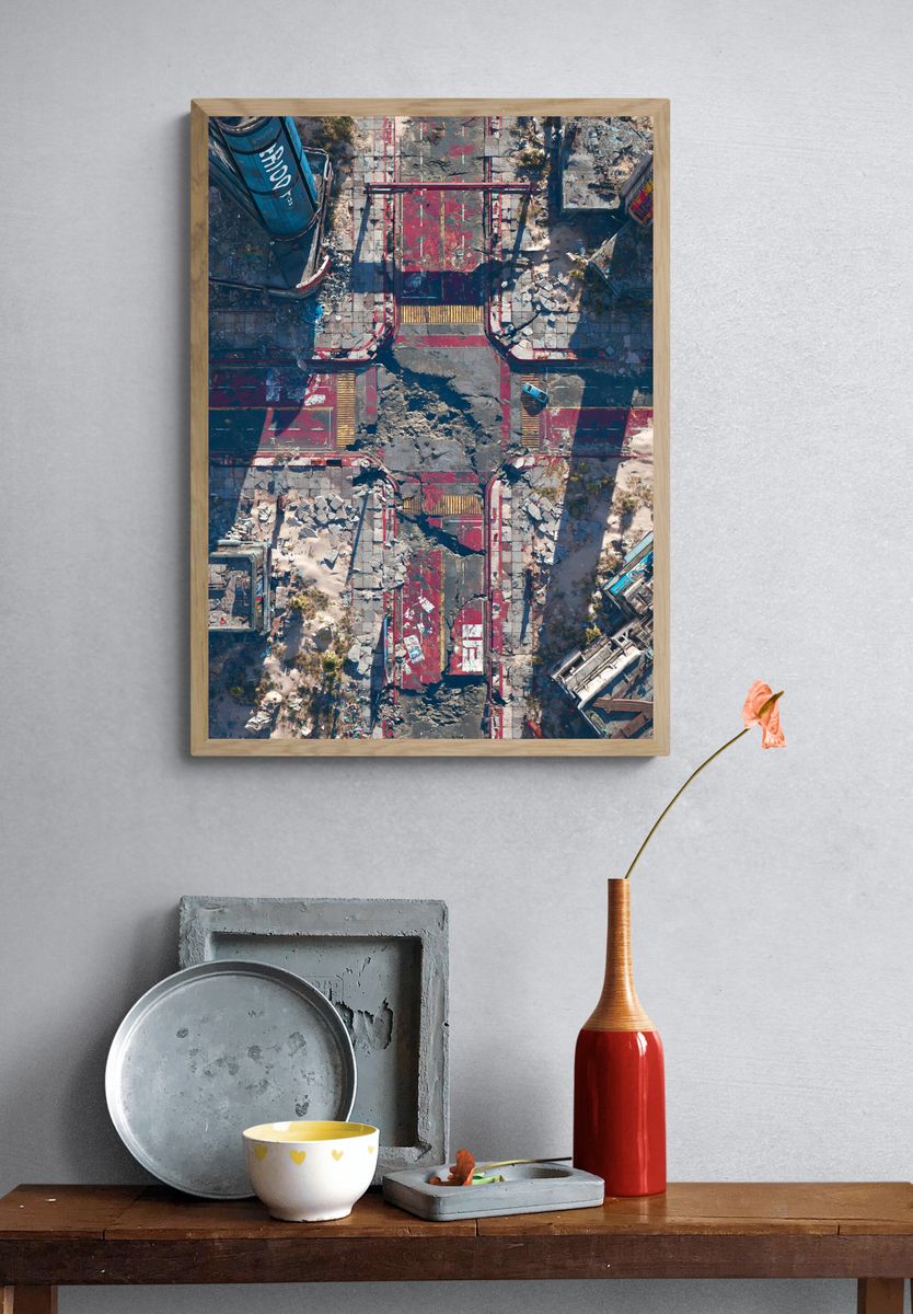 Ruined Futuristic Cityscape Illustration Poster. — room view 3