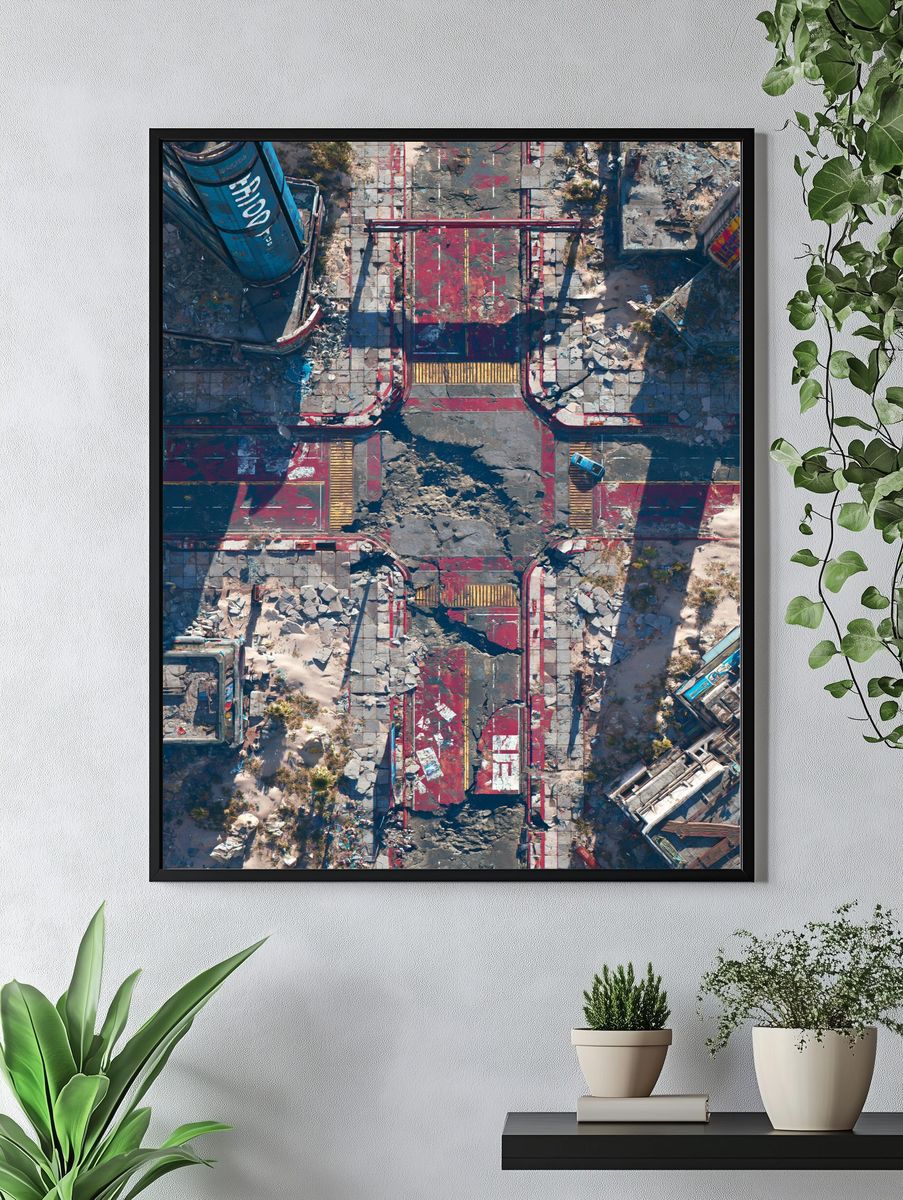 Ruined Futuristic Cityscape Illustration Poster. — room view 4