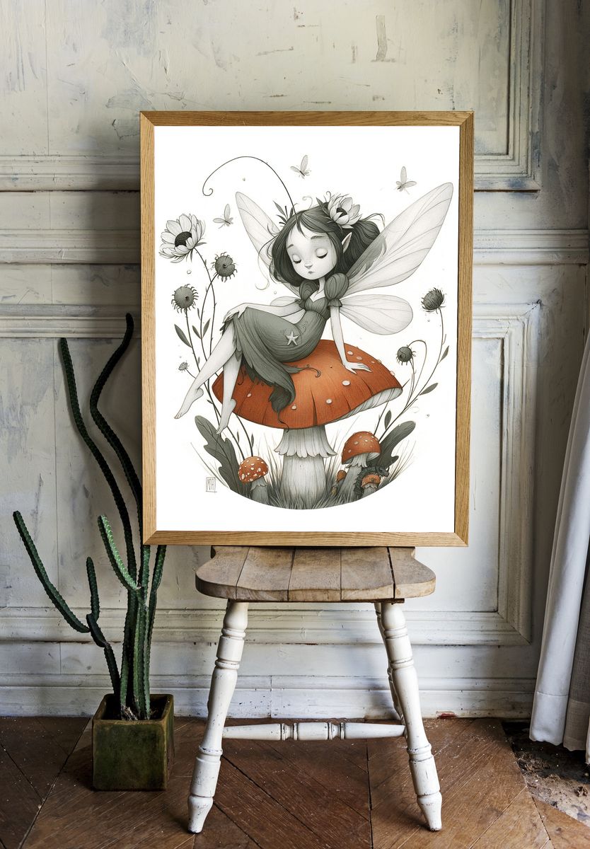 Mushroom Fairy Illustration Poster. — room view 1