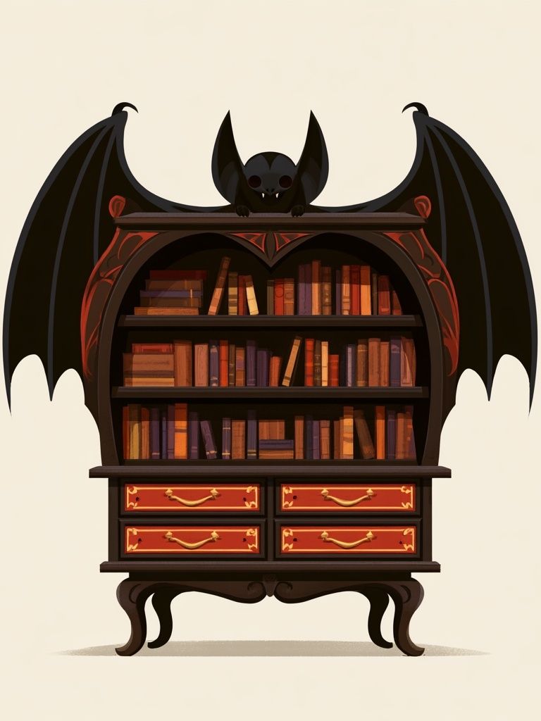 Bat Bookshelf Illustration Poster. poster detail