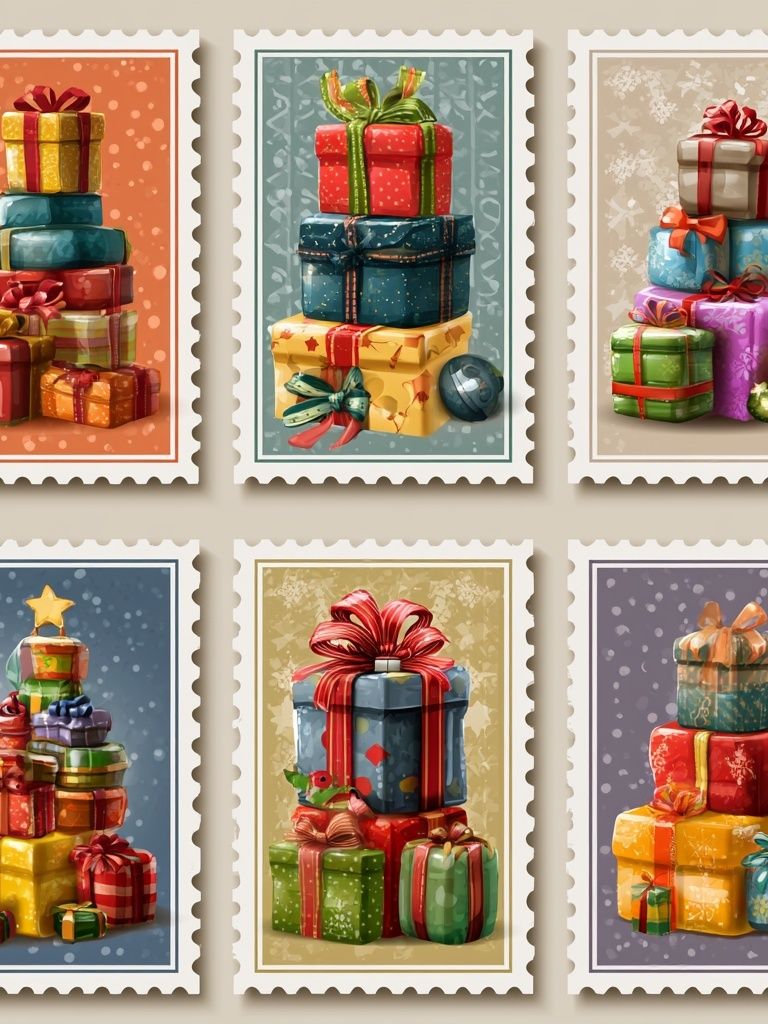 Festive Gift Stacks Illustration Poster. poster — illustration art