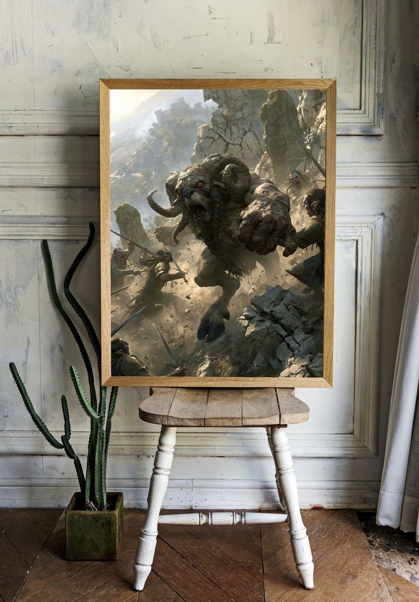 Minotaur Battle Fantasy Illustration Poster. room preview