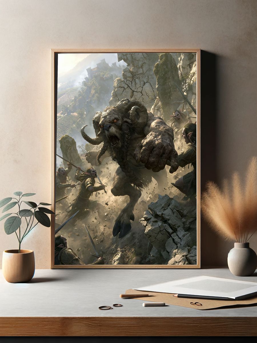 Minotaur Battle Fantasy Illustration Poster. — room view 2