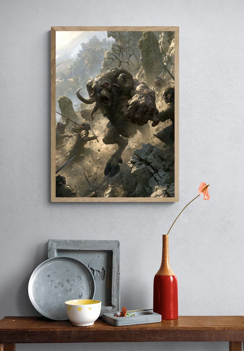 Minotaur Battle Fantasy Illustration Poster. — room view 3