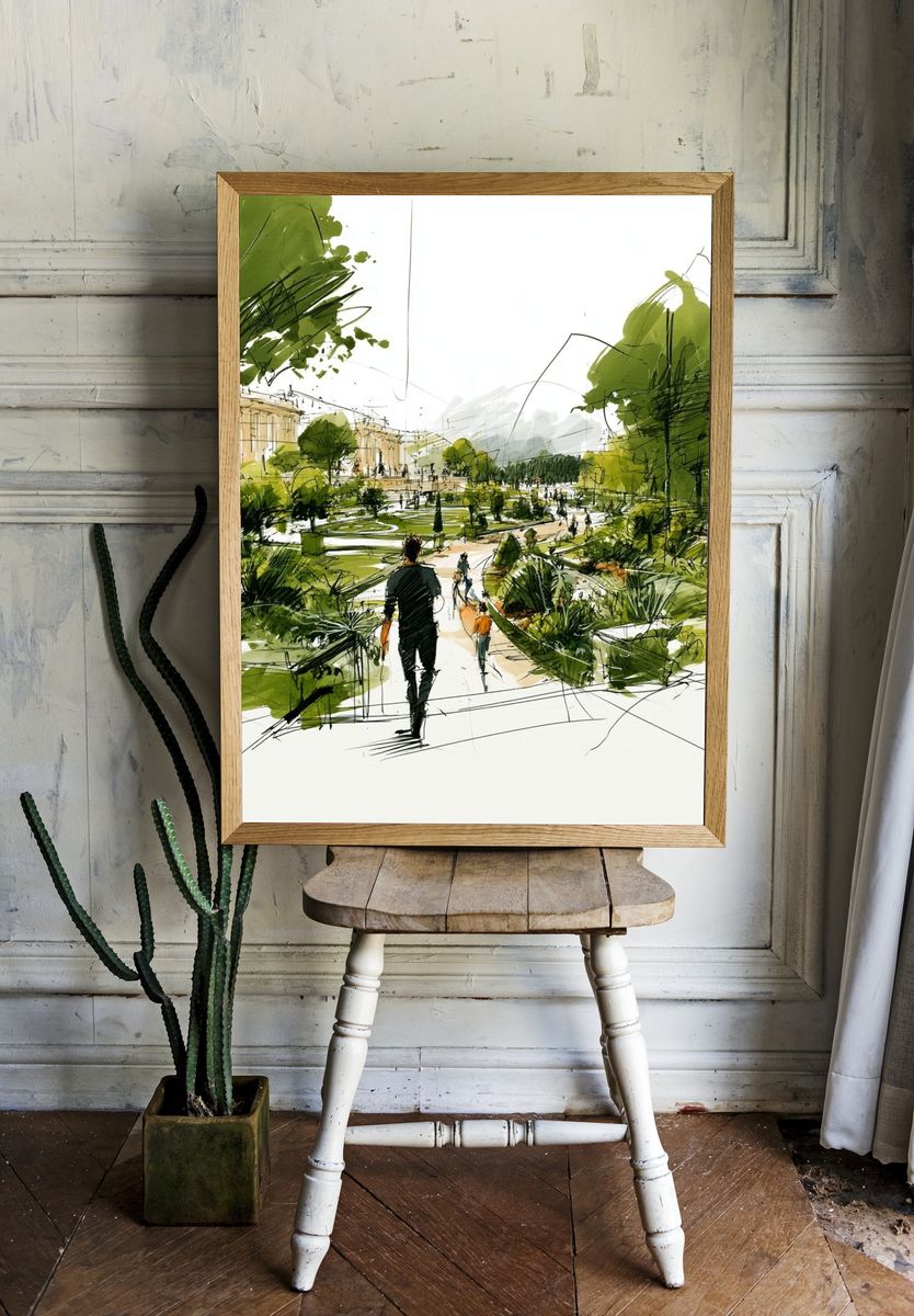 Garden Walk Sketch Illustration Poster. — room view 1