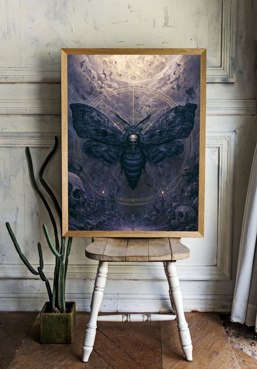 Skull Moth Surrealism Poster. room preview