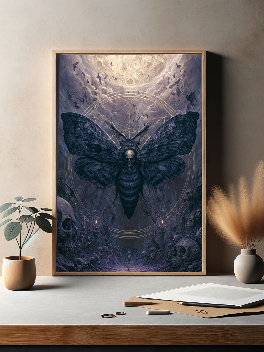 Skull Moth Surrealism Poster. — room view 2