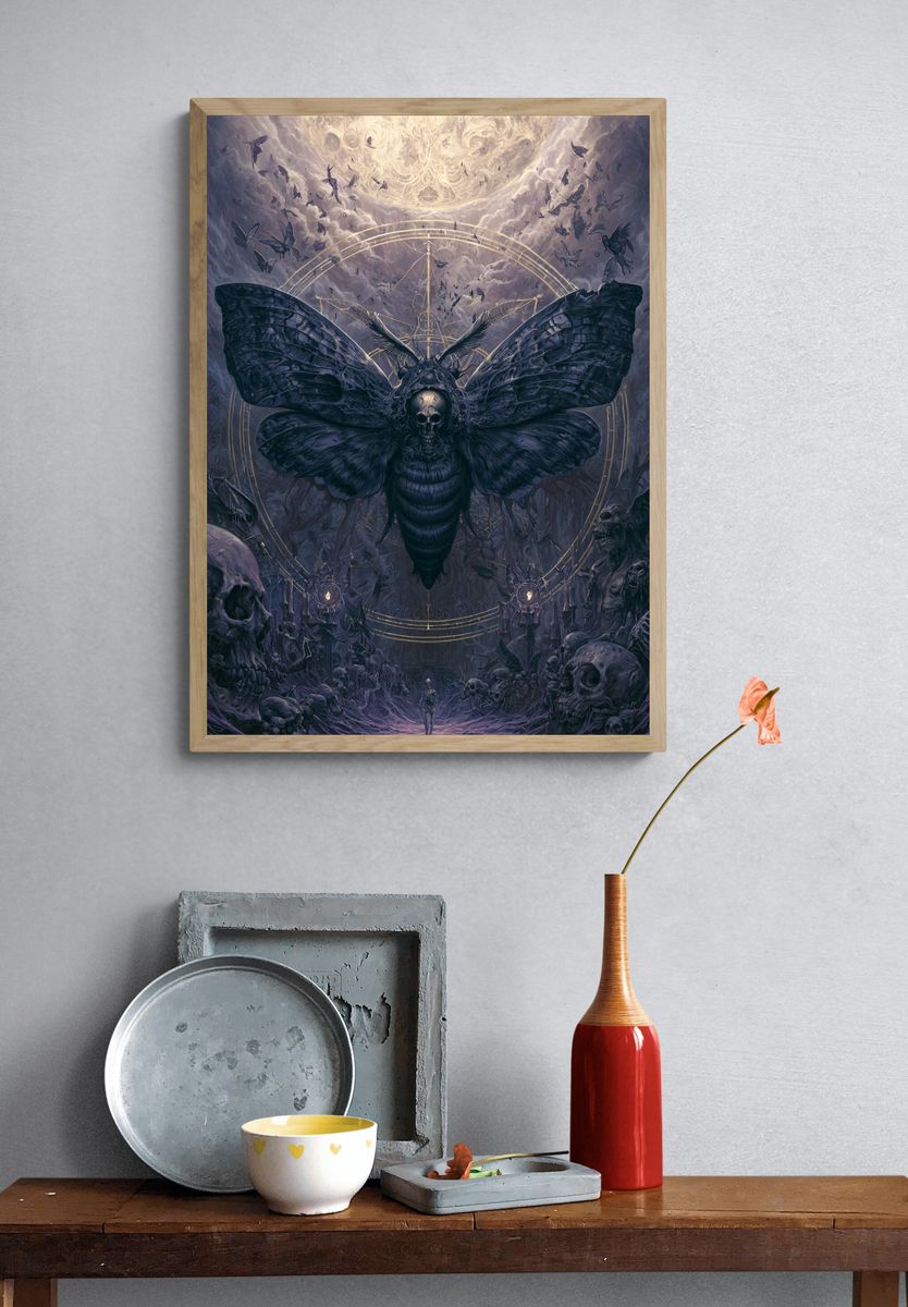 Skull Moth Surrealism Poster. — room view 3