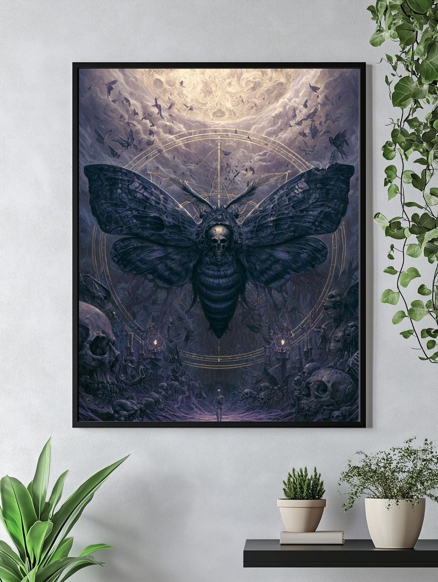 Skull Moth Surrealism Poster. — room view 4