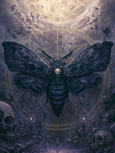 Skull Moth Surrealism Poster.
