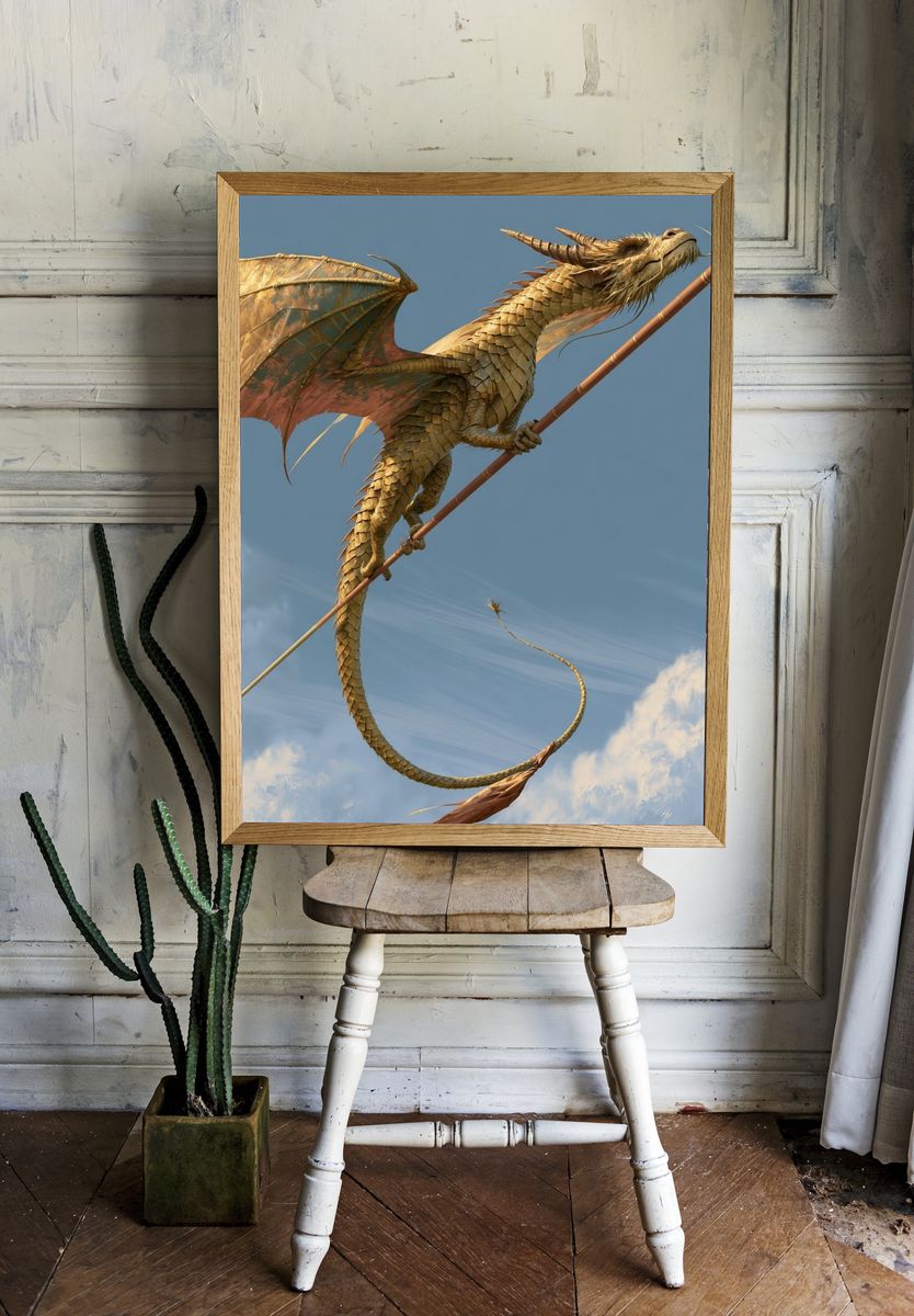 Golden Dragon Skyward Illustration Poster. room preview