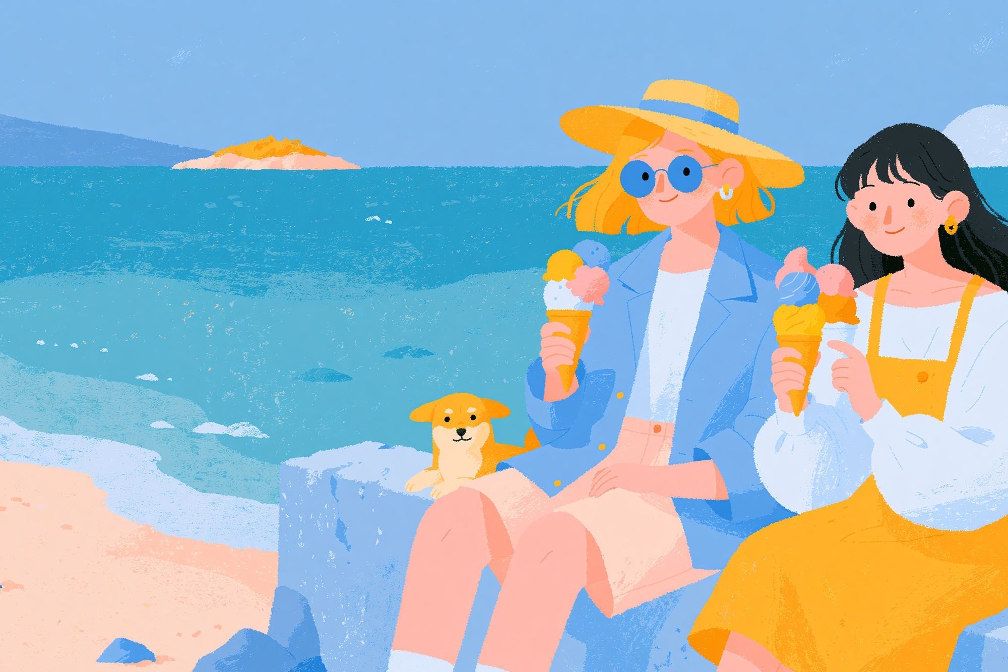 Beach Day Friends Illustration Print. poster detail