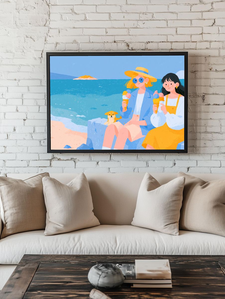 Beach Day Friends Illustration Print. room preview