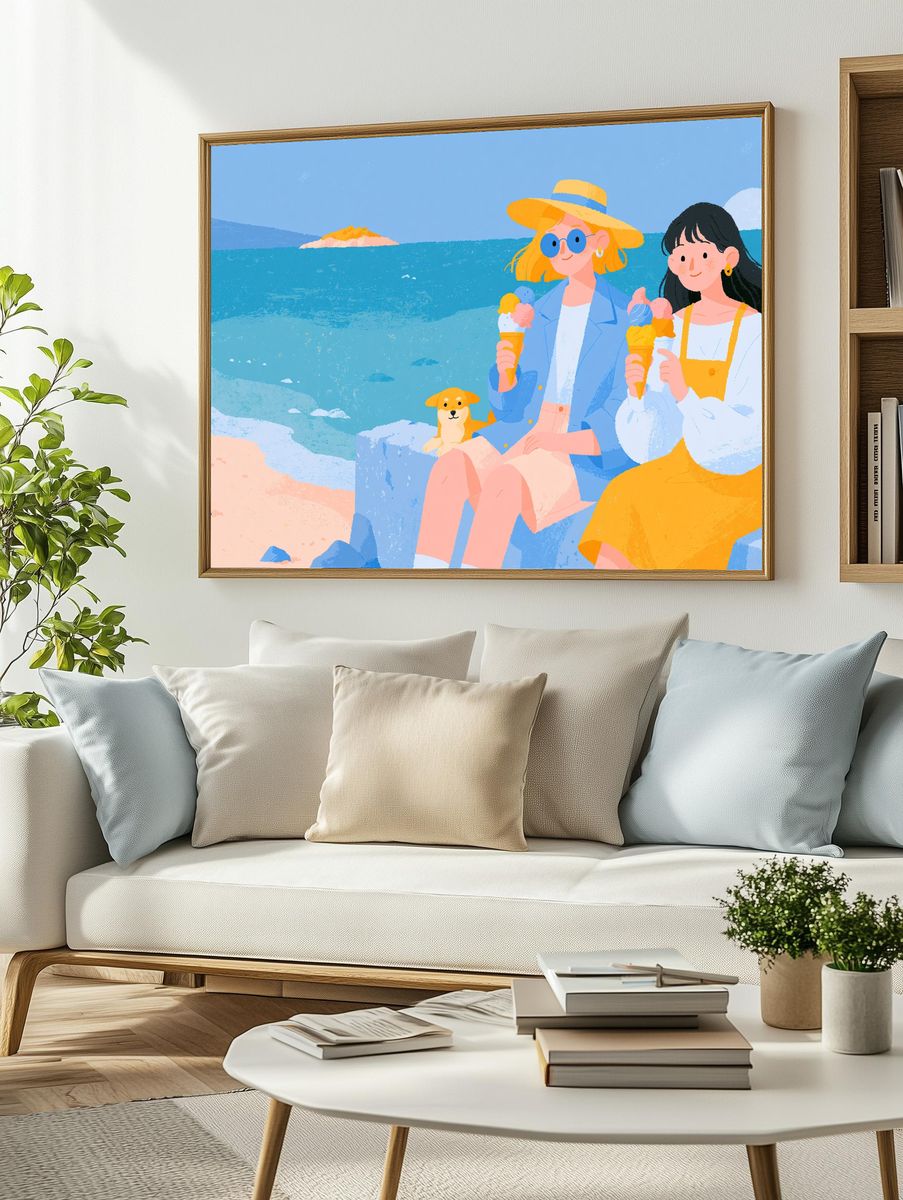 Beach Day Friends Illustration Print. — room view 2