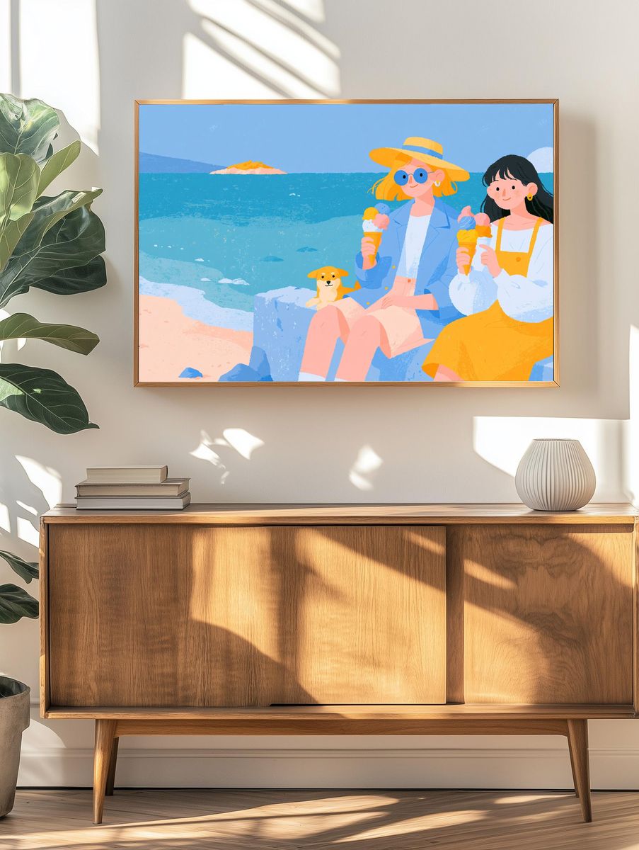 Beach Day Friends Illustration Print. — room view 3