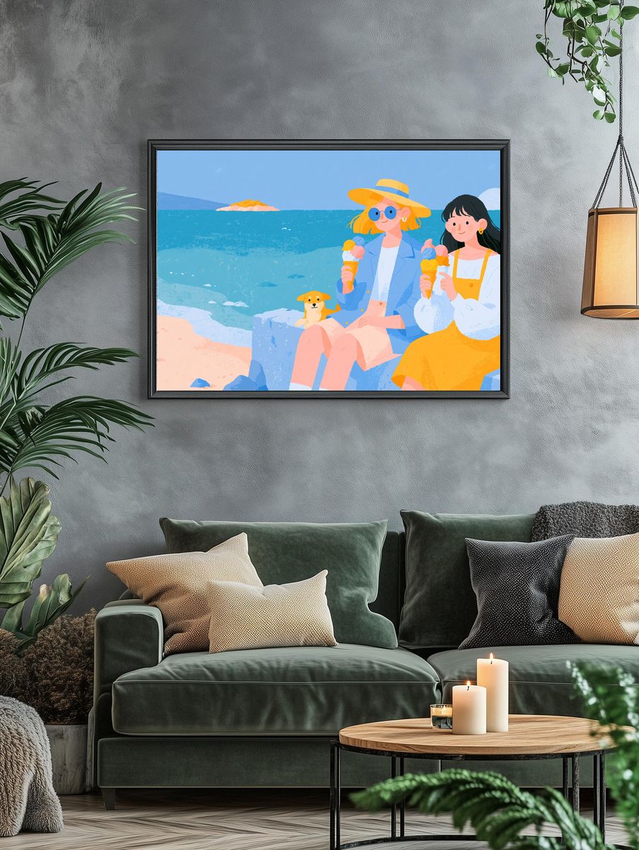 Beach Day Friends Illustration Print. — room view 4