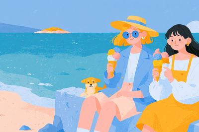 Beach Day Friends Illustration Print. poster