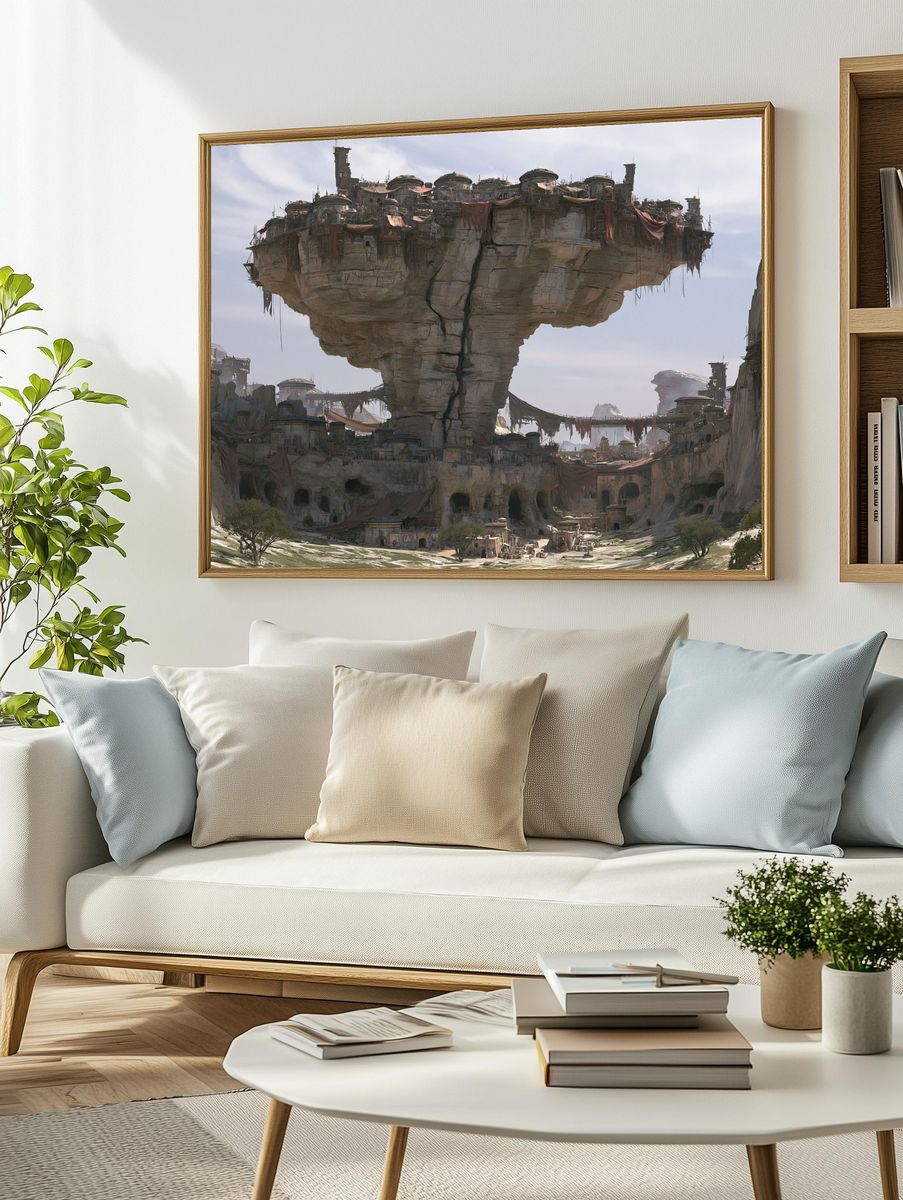 Floating Cliff City Sci-Fi Print. — room view 2