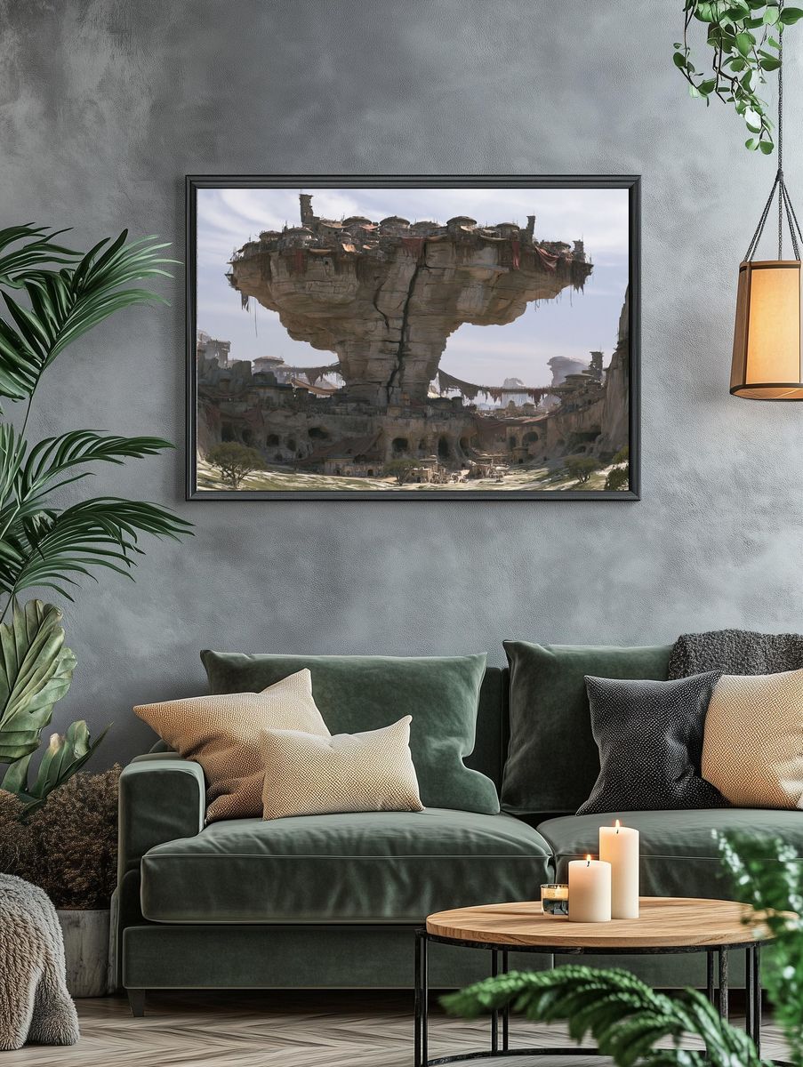 Floating Cliff City Sci-Fi Print. — room view 4