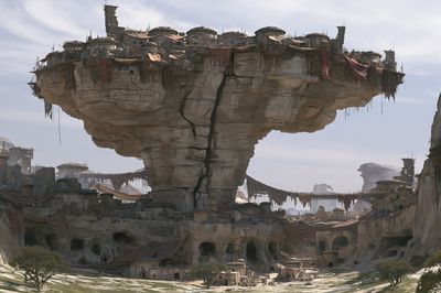 Floating Cliff City Sci-Fi Print. poster
