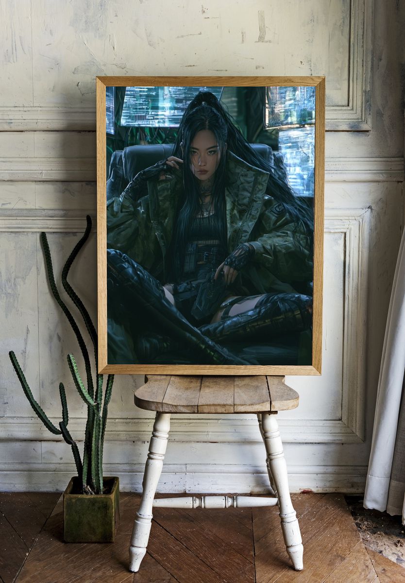 Cyberpunk Warrior Portrait Poster. room preview