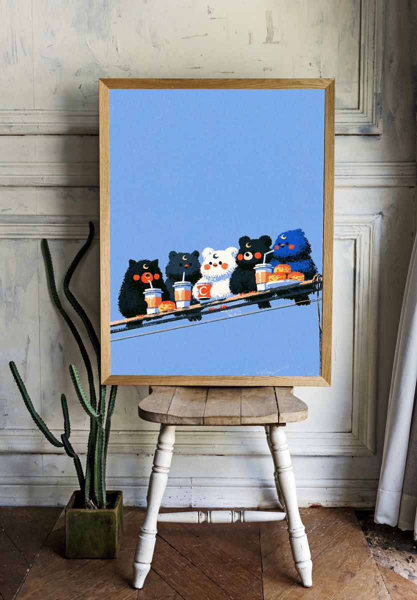 Cute Bear Friends — Illustration Print. room preview